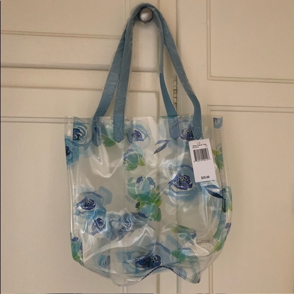 NWT twelvenyc Clear Blue Tote Bag Floral Stadium - Picture 2 of 4
